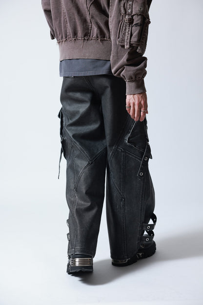 【P.N UNDERGROUND】加工PU ワイドカーゴパンツ (745413)