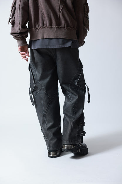 【P.N UNDERGROUND】加工PU ワイドカーゴパンツ (745413)