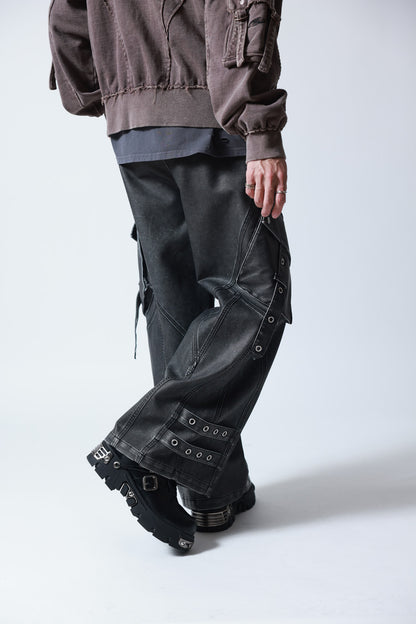 【P.N UNDERGROUND】加工PU ワイドカーゴパンツ (745413)