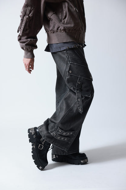 【P.N UNDERGROUND】加工PU ワイドカーゴパンツ (745413)