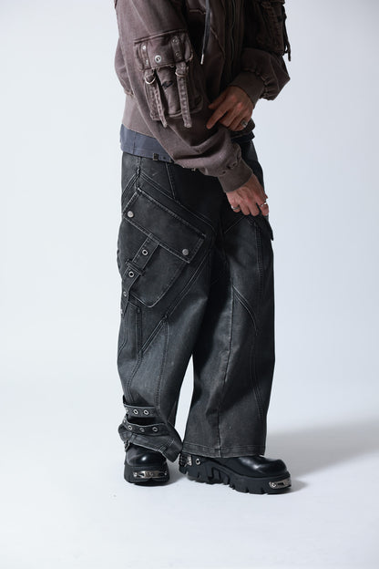 【P.N UNDERGROUND】加工PU ワイドカーゴパンツ (745413)
