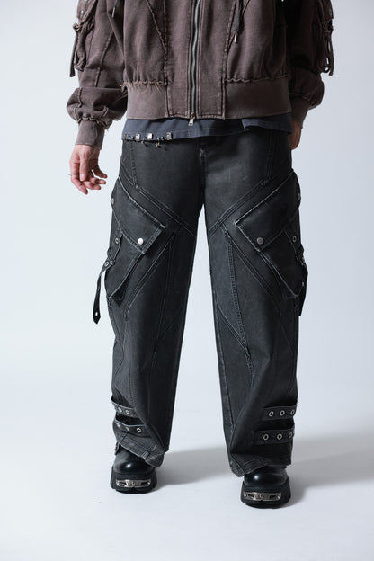 【P.N UNDERGROUND】加工PU ワイドカーゴパンツ (745413)