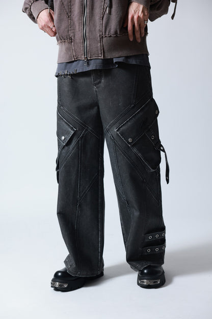 【P.N UNDERGROUND】加工PU ワイドカーゴパンツ (745413)