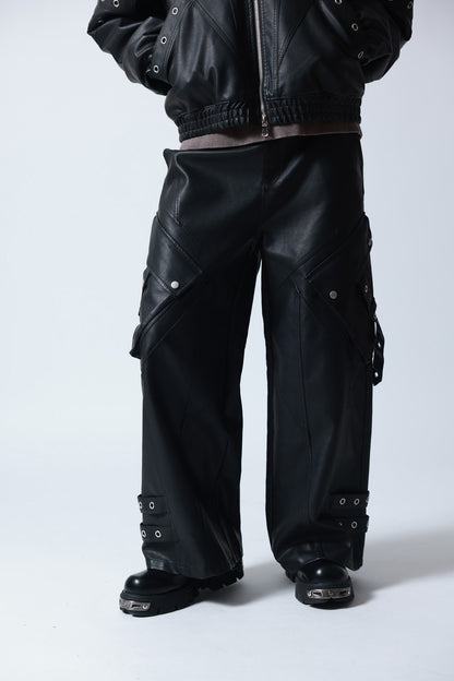 【P.N UNDERGROUND】加工PU ワイドカーゴパンツ (745413)