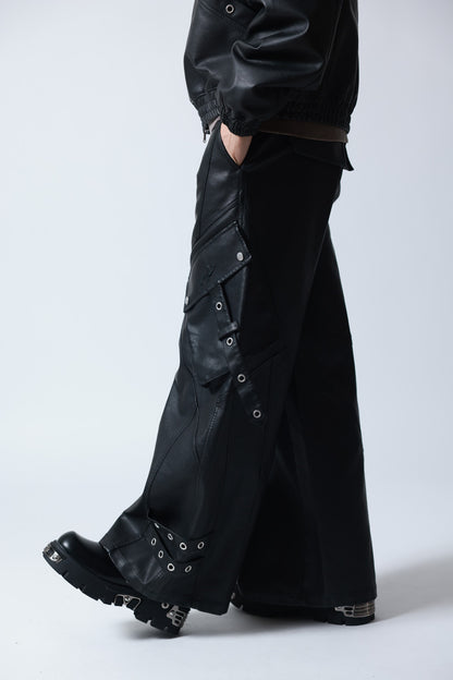 【P.N UNDERGROUND】加工PU ワイドカーゴパンツ (745413)