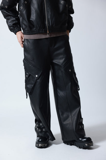 【P.N UNDERGROUND】加工PU ワイドカーゴパンツ (745413)