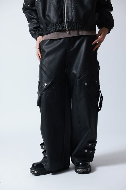 【P.N UNDERGROUND】加工PU ワイドカーゴパンツ (745413)