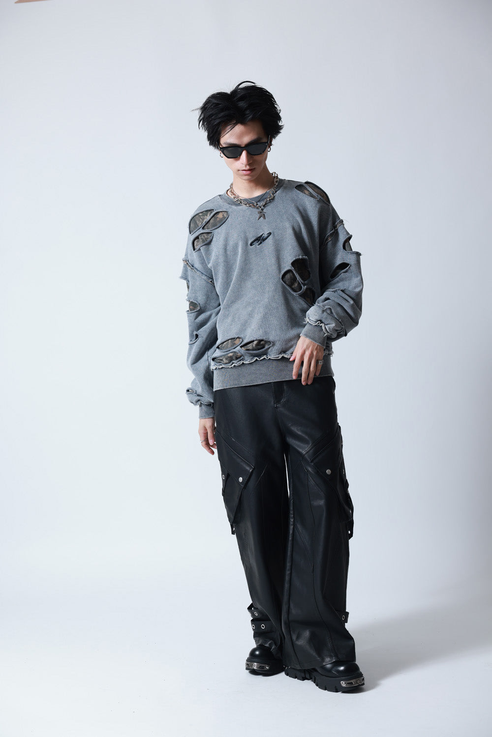 【P.N UNDERGROUND】ダメージレイヤード クルーネック (745404)