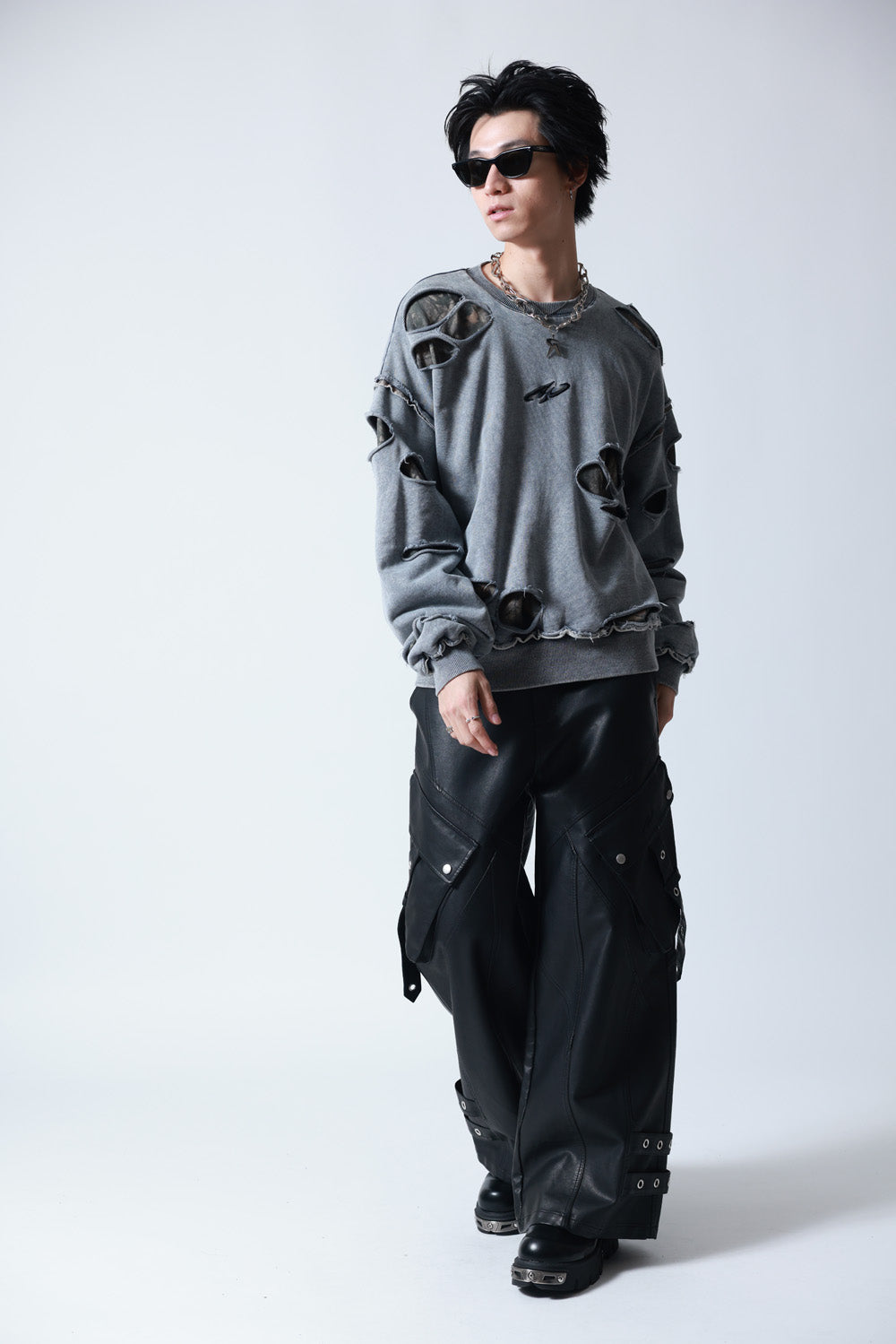 【P.N UNDERGROUND】ダメージレイヤード クルーネック (745404)