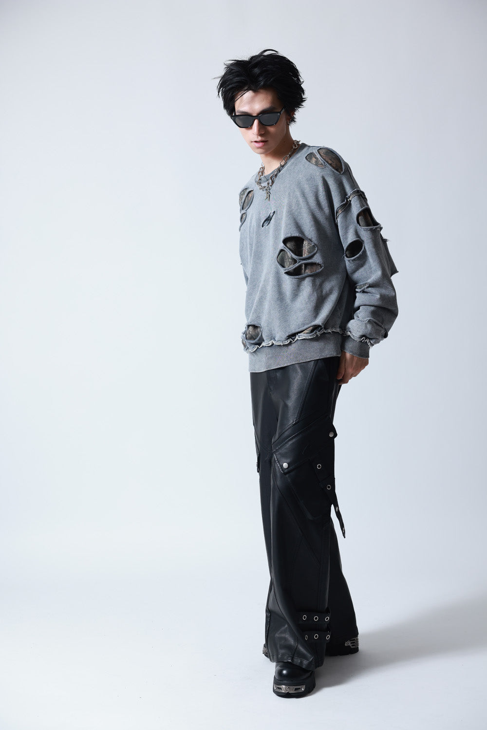 【P.N UNDERGROUND】ダメージレイヤード クルーネック (745404)