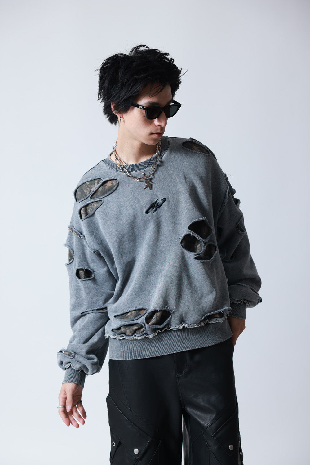 【P.N UNDERGROUND】ダメージレイヤード クルーネック (745404)