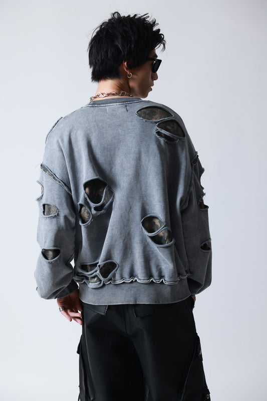 【P.N UNDERGROUND】ダメージレイヤード クルーネック (745404)