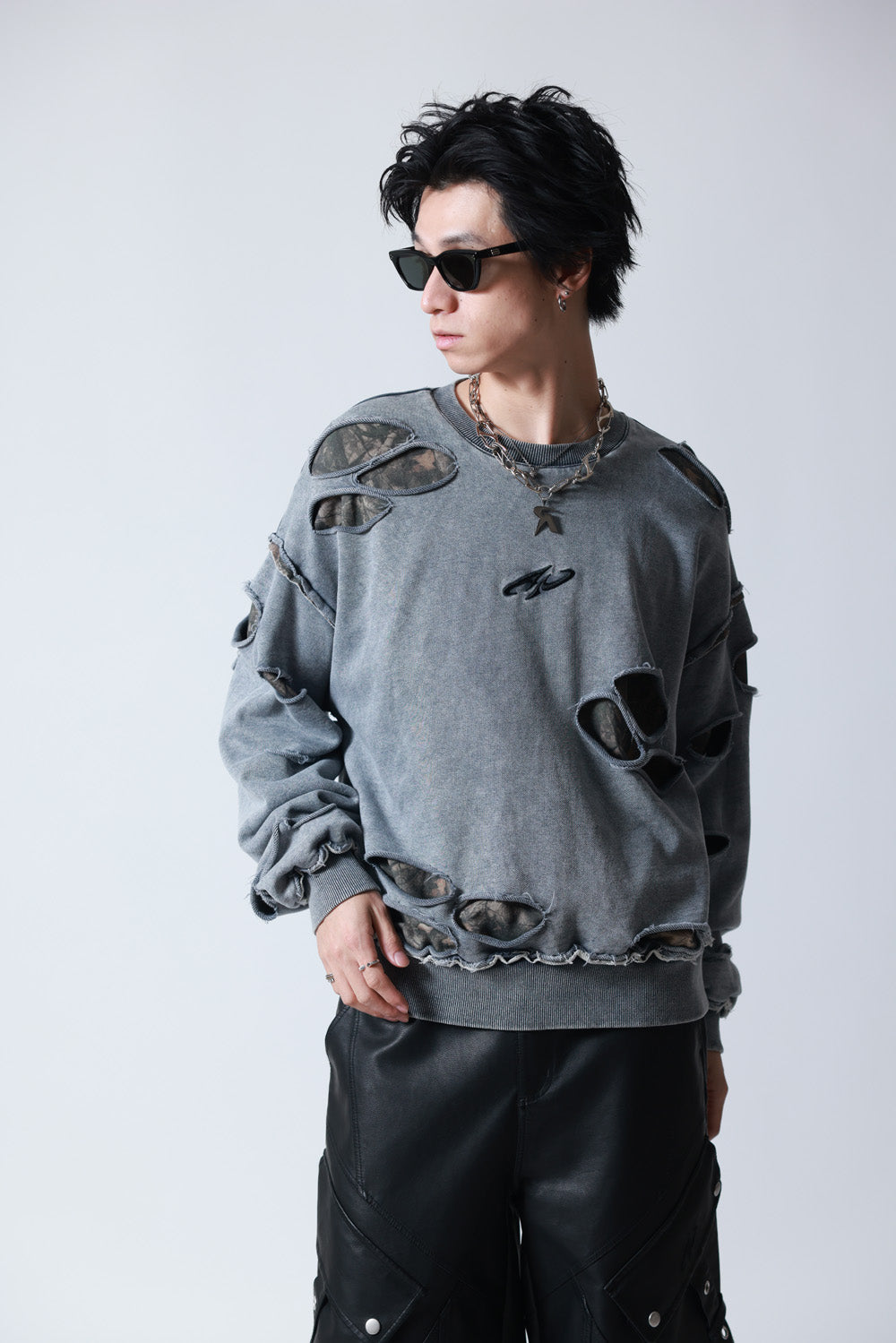 【P.N UNDERGROUND】ダメージレイヤード クルーネック (745404)