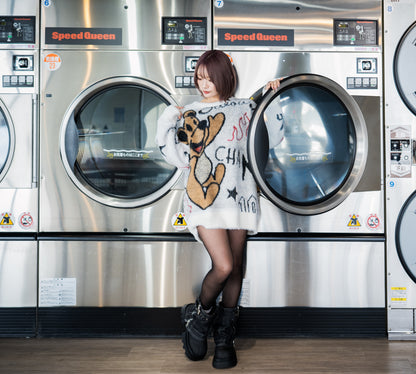 【Y.e(J)ow】Y.J KUMA シャギー混総柄JQクルーニット (135811)