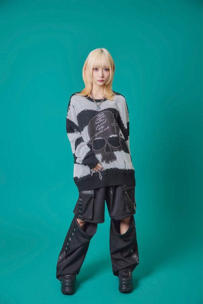 【PSYCHO NATION】スカルボーダー ダメージクルーネックニット(745200)