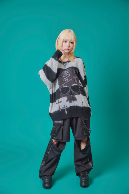 【PSYCHO NATION】スカルボーダー ダメージクルーネックニット(745200)