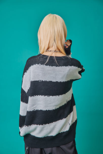 【PSYCHO NATION】スカルボーダー ダメージクルーネックニット(745200)