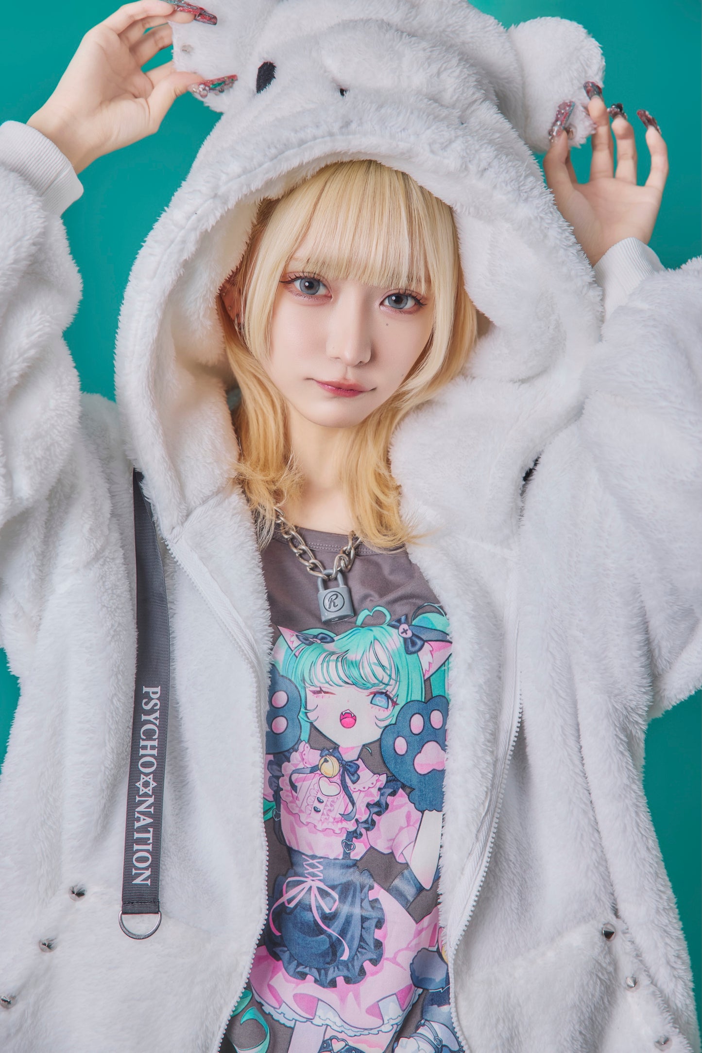 【PSYCHO NATION】クマ耳 ボア ZIP パーカー(745603)