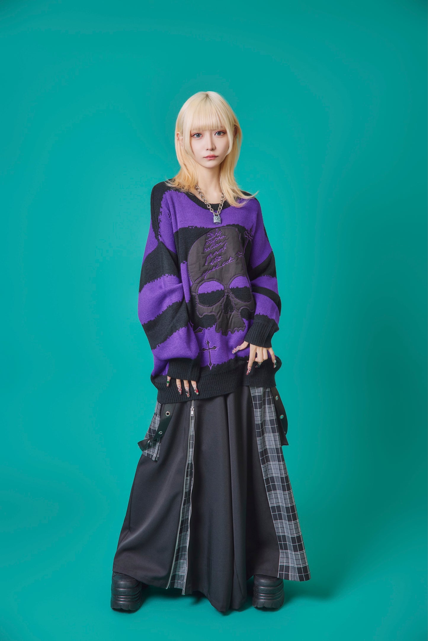 【PSYCHO NATION】スカルボーダー ダメージクルーネックニット(745200)