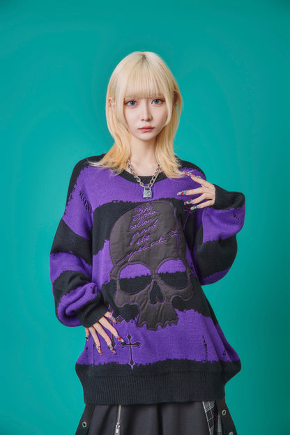 【PSYCHO NATION】スカルボーダー ダメージクルーネックニット(745200)