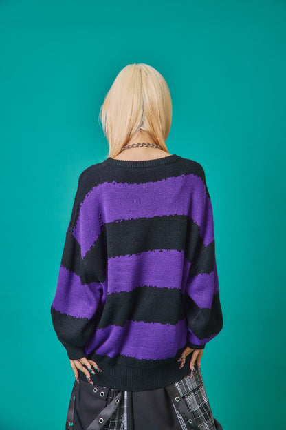 【PSYCHO NATION】スカルボーダー ダメージクルーネックニット(745200)