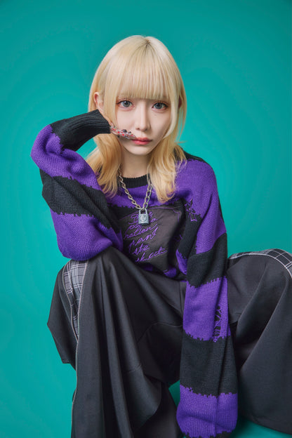 【PSYCHO NATION】スカルボーダー ダメージクルーネックニット(745200)