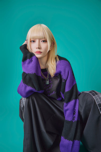 【PSYCHO NATION】スカルボーダー ダメージクルーネックニット(745200)