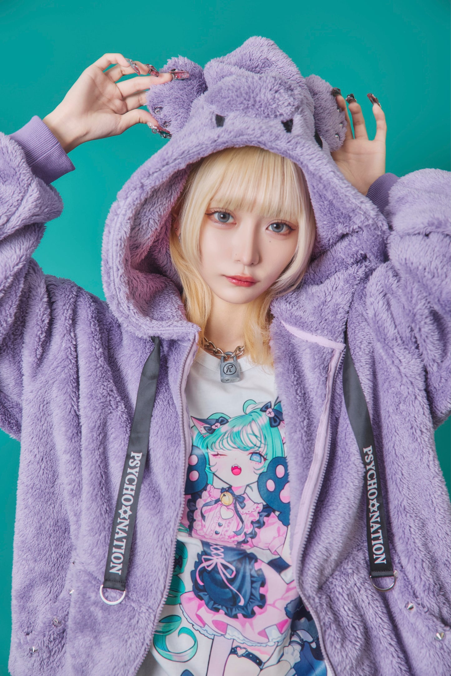 【PSYCHO NATION】クマ耳 ボア ZIP パーカー(745603)