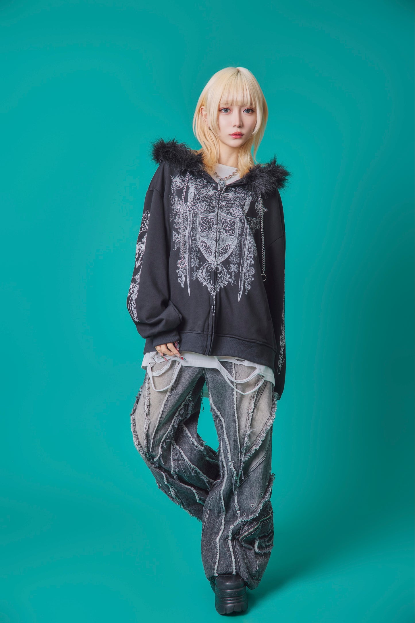 【PSYCHO NATION】アンティークストーン ファー脱着 ZIP PK(745504)