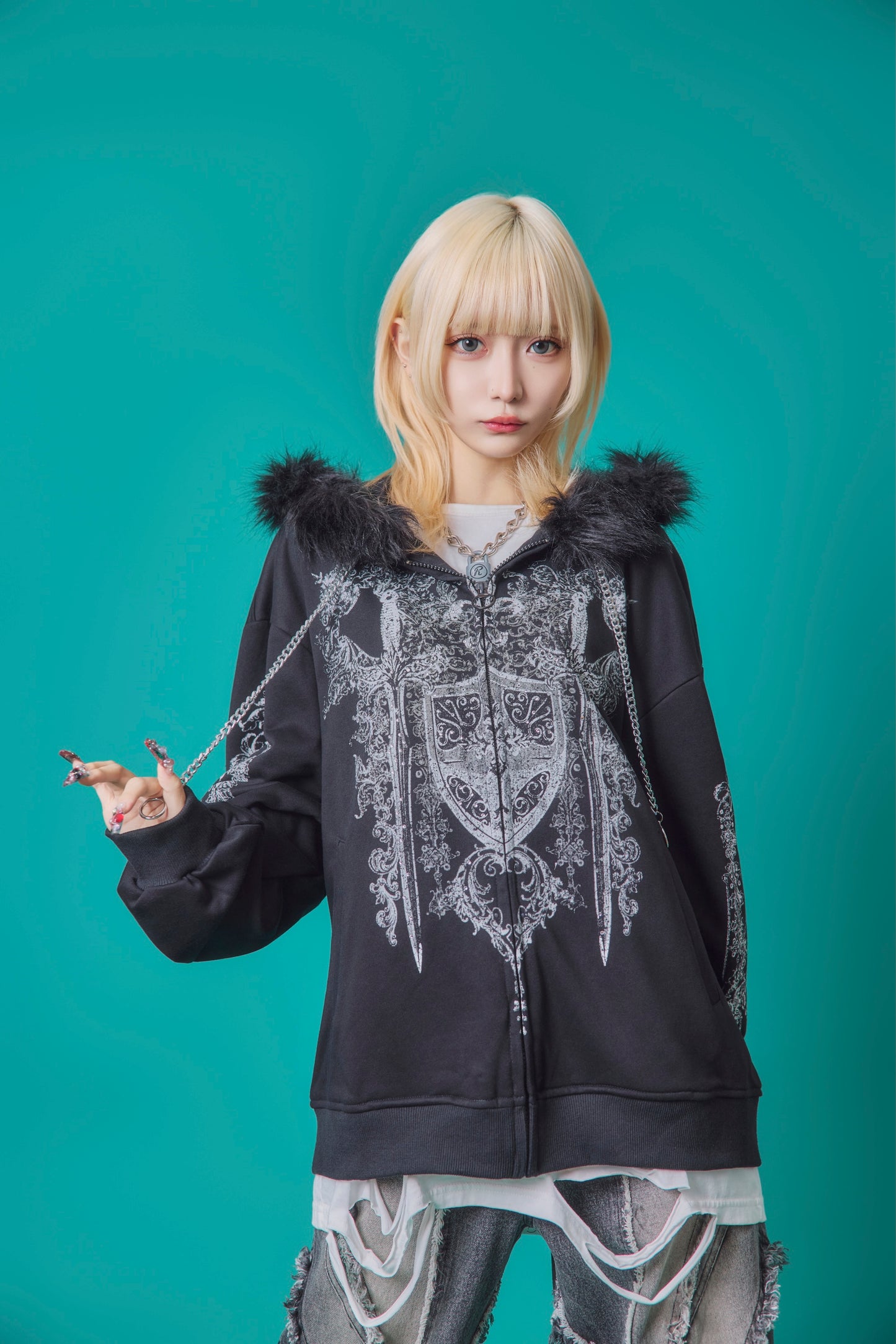 【PSYCHO NATION】アンティークストーン ファー脱着 ZIP PK(745504)