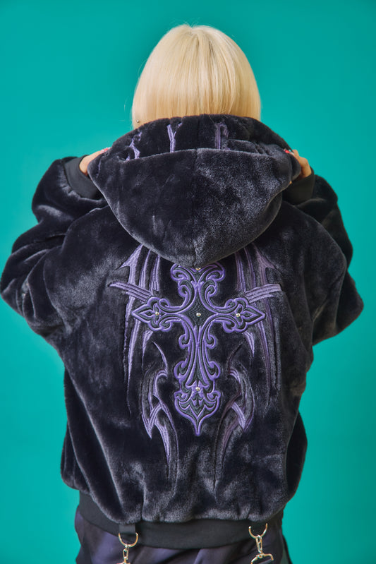 【PSYCHO NATION】トライバルクロス ファーフードブルゾン(745401)