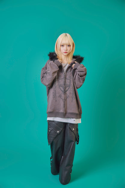 【PSYCHO NATION】アンティークストーン ファー脱着 ZIP PK(745504)