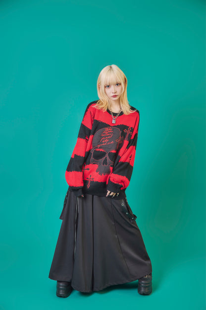 【PSYCHO NATION】スカルボーダー ダメージクルーネックニット(745200)