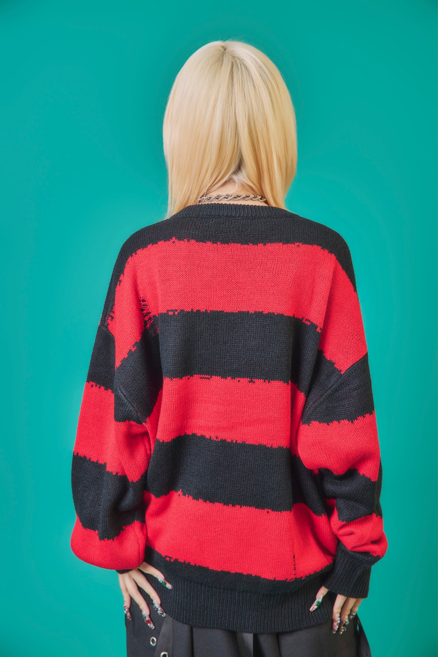 【PSYCHO NATION】スカルボーダー ダメージクルーネックニット(745200)