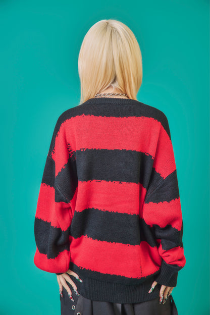 【PSYCHO NATION】スカルボーダー ダメージクルーネックニット(745200)