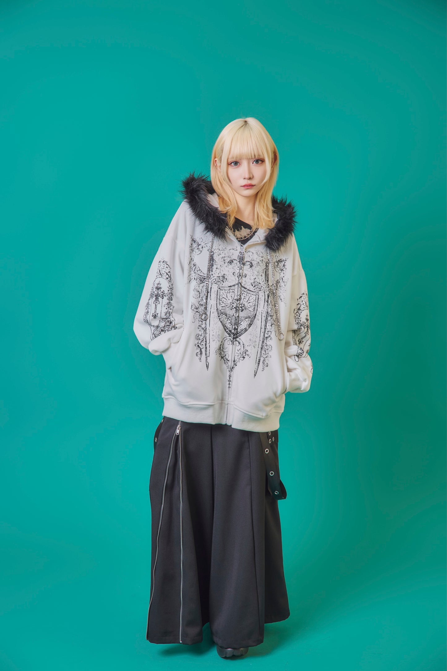 【PSYCHO NATION】アンティークストーン ファー脱着 ZIP PK(745504)