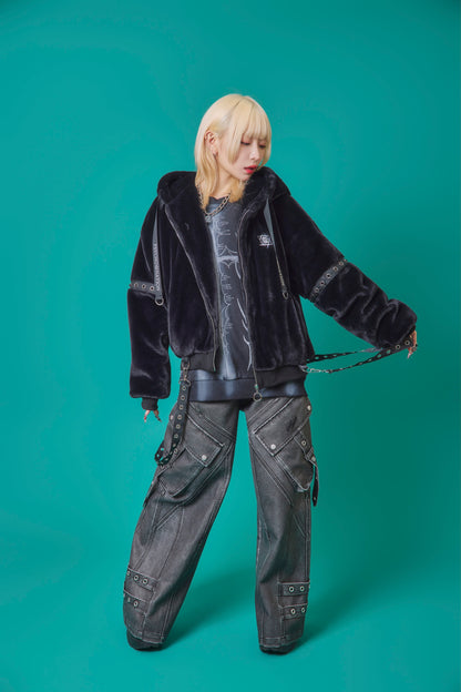 【PSYCHO NATION】トライバルクロス ファーフードブルゾン(745401)