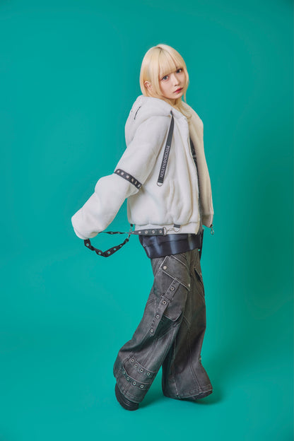 【PSYCHO NATION】トライバルクロス ファーフードブルゾン(745401)