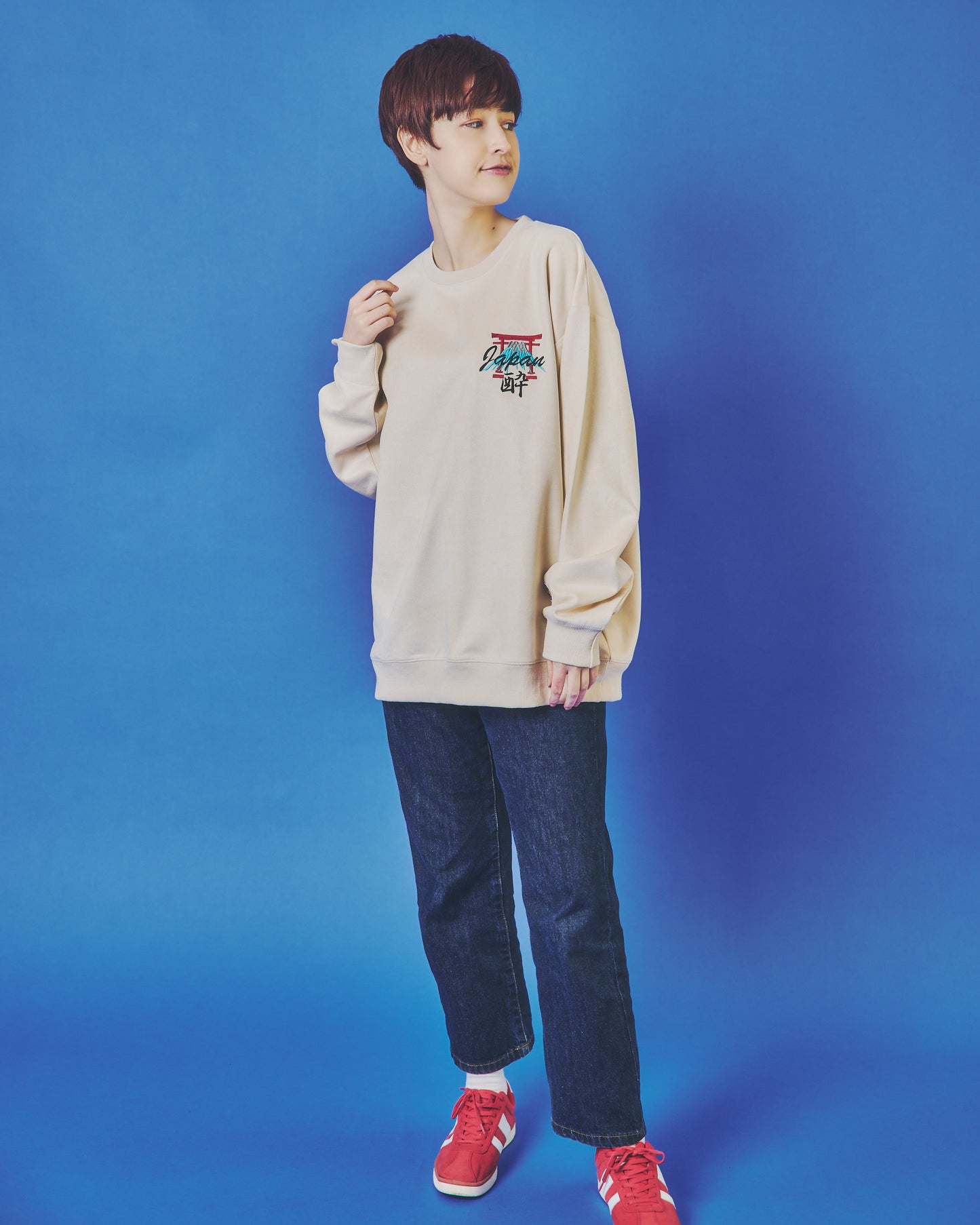 【YOIDORE】 スカ刺繍 スエードタッチ クルーネック (845617)