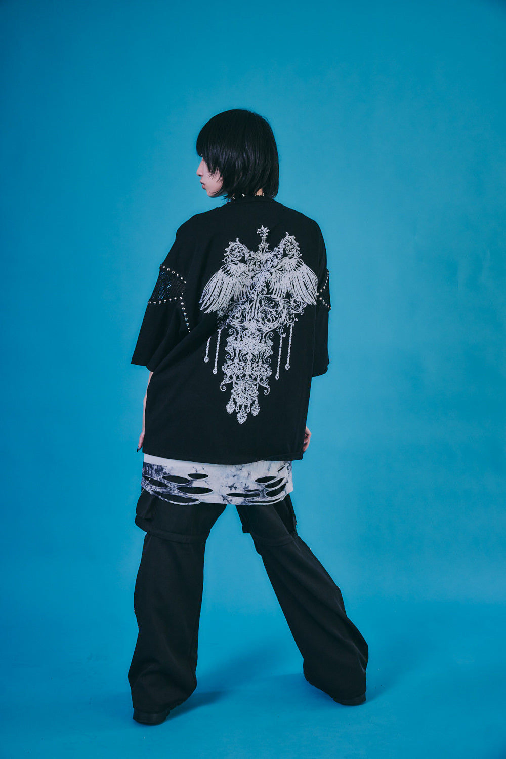 【PSYCHO NATION】メッシュ切り替えストーンTEE(726805)