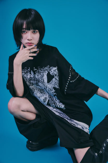 【PSYCHO NATION】メッシュ切り替えストーンTEE(726805)