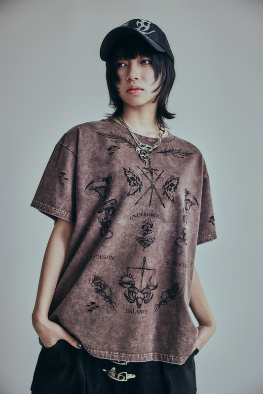 【P.N UNDERGROUND】TATTOOダメージTEE (726405)