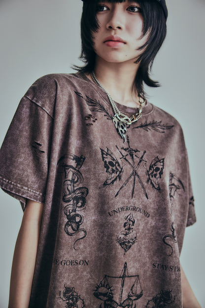 【P.N UNDERGROUND】TATTOOダメージTEE (726405)