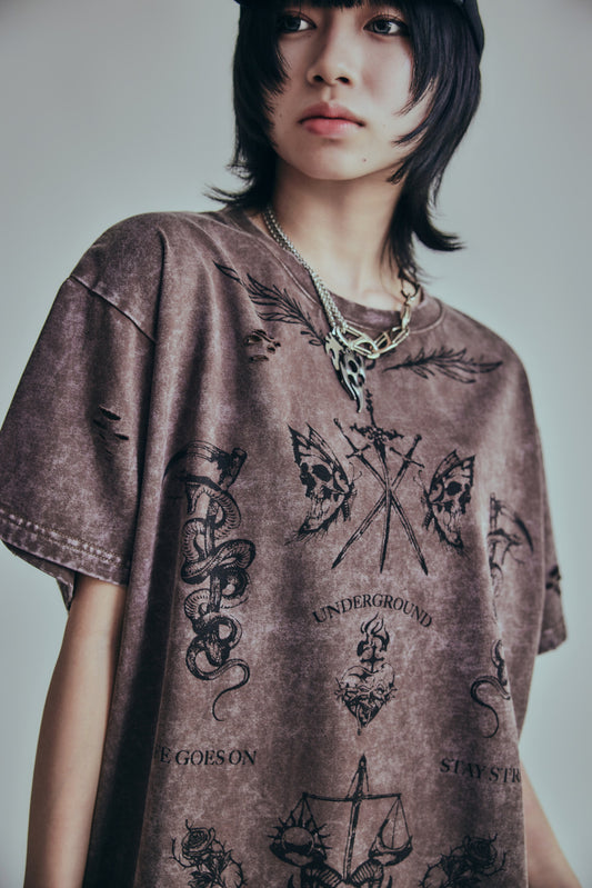 【P.N UNDERGROUND】TATTOOダメージTEE (726405)