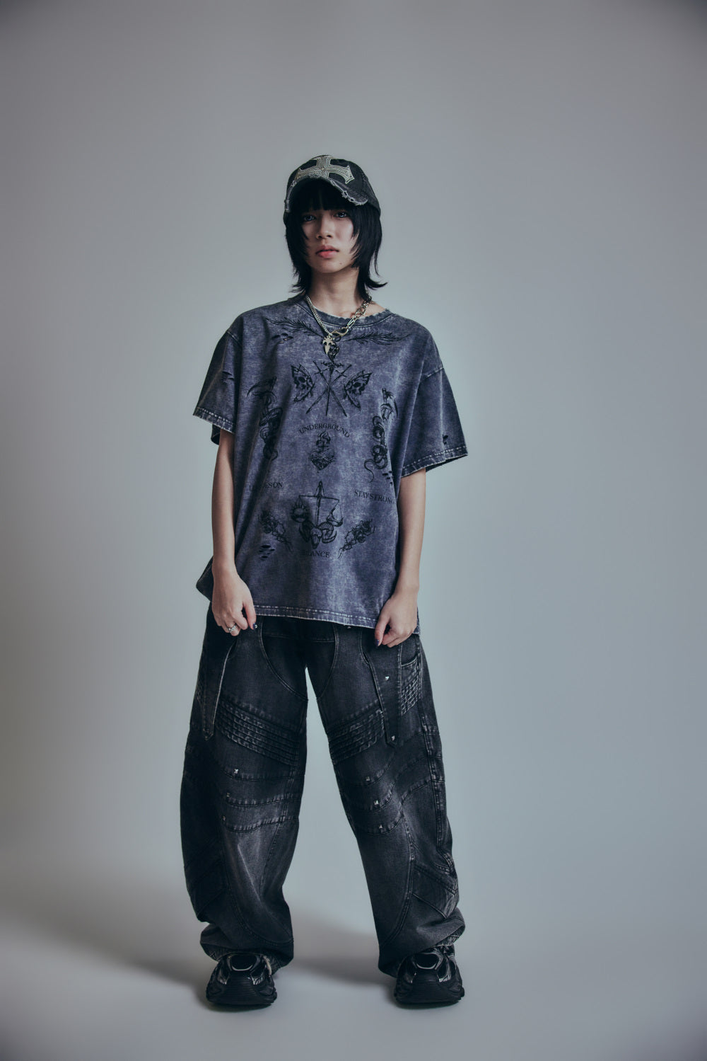 【P.N UNDERGROUND】TATTOOダメージTEE (726405)