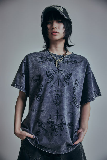 【P.N UNDERGROUND】TATTOOダメージTEE (726405)
