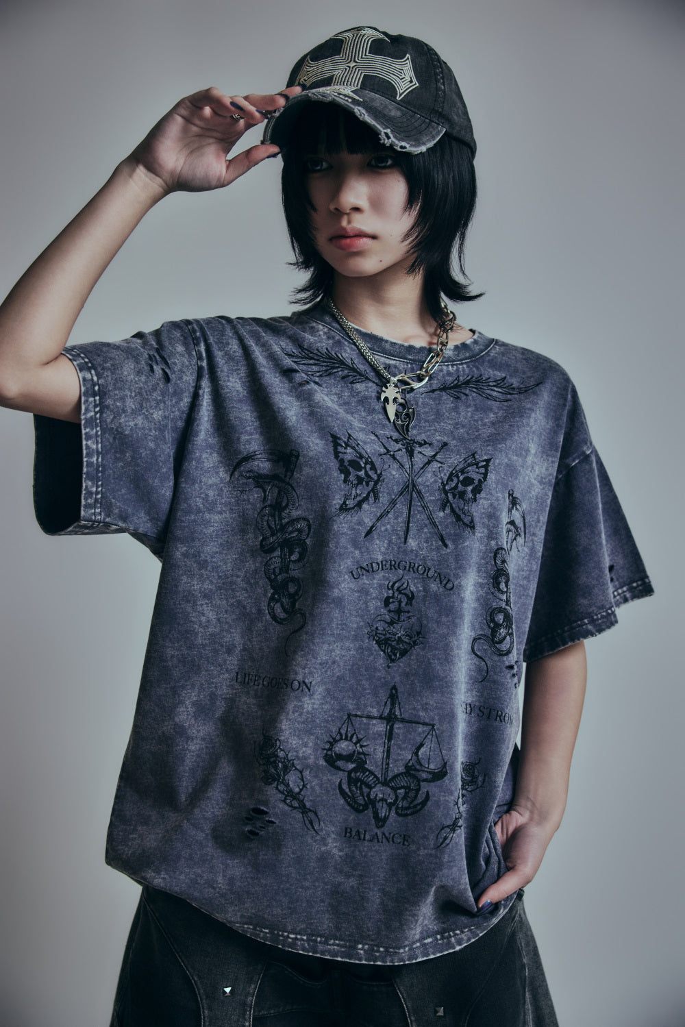 【P.N UNDERGROUND】TATTOOダメージTEE (726405)