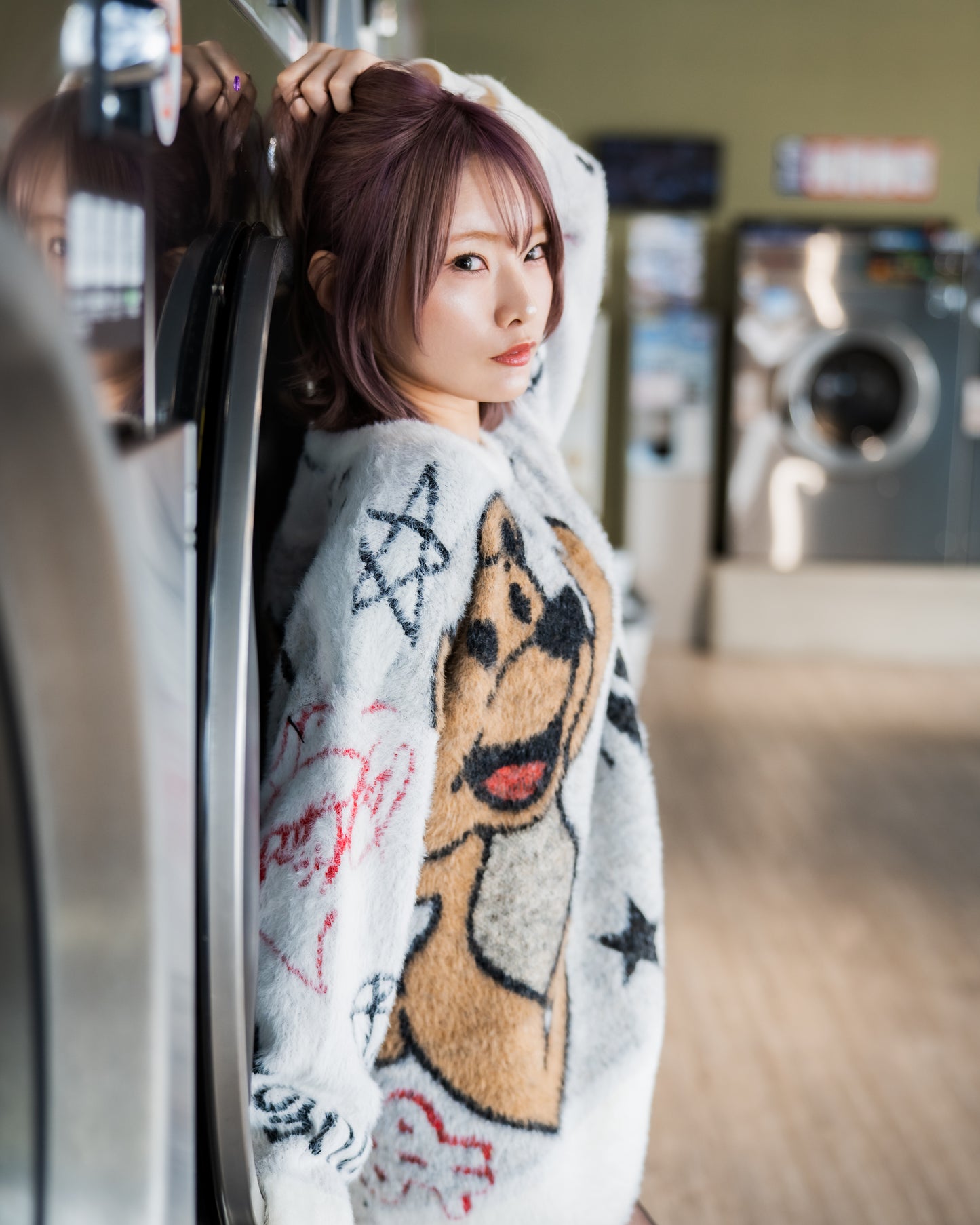 【Y.e(J)ow】Y.J KUMA シャギー混総柄JQクルーニット (135811)