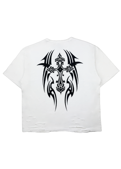 【PSYCHO NATION】トライバルスタッズ クロスダメージTEE (725000)
