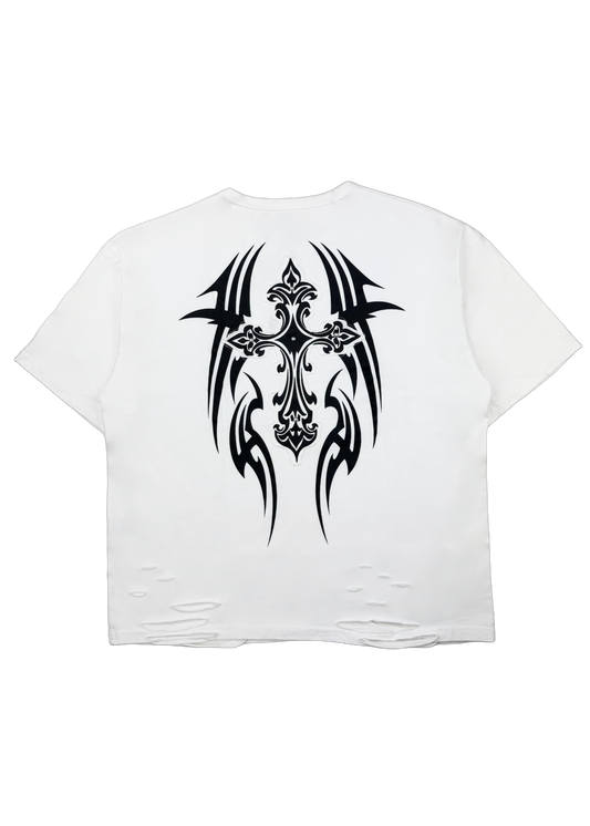 【PSYCHO NATION】トライバルスタッズ クロスダメージTEE (725000)